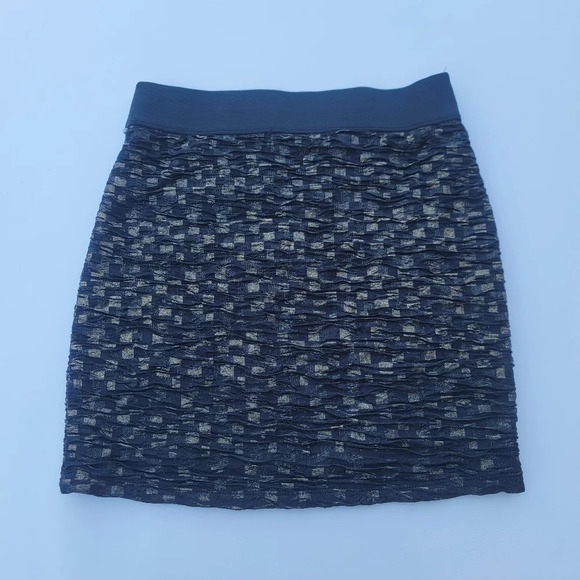 Forever 21 Womens Gold Black Foiled Textured Waves Skirt Elastic Waist Lined S - Picture 5 of 9